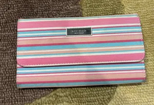 Kate Spade New York Vintage Retro Y2K Stripe Long Trifold Wallet Card Holder thumbnail 1