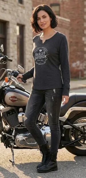 Harley-Davidson Women's Dark Charcoal Long-Sleeve Logo Tee thumbnail 1