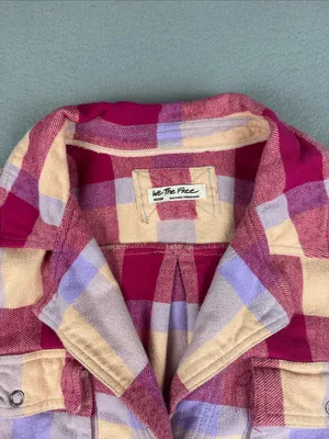 We The Free Pink Izzy Lavender/Pink Plaid Cargo Shirt/Shacket Size: Medium thumbnail 2