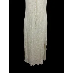 KIRIOUS Lace Up Midi Dress Cream Boho Sheer Lace Textured Slit Festival Beach S thumbnail 5