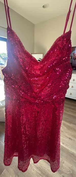 Pink Sequined Mini Dress Red Size M thumbnail 3