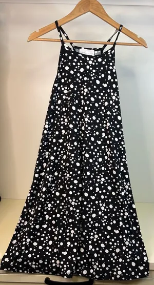 NWOT French Grey Black and White Polka Dot Dress Sz Med thumbnail 1