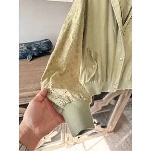 7 For All Mankind Eyelet Sleeve Bomber Jacket Womens Sage‎ Green Medium (T1) thumbnail 3