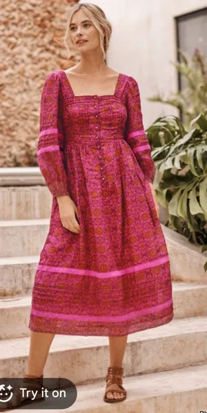 Garnet Hill The Odells Victoria Dress Large Fushia Multi thumbnail 1