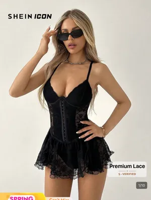 SheIn Black Triangle Lace Dress/Body Suit thumbnail 1