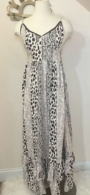 Brass Monkey Boutique Mixed Animal Print Tiered Ruffle Maxi Dress S thumbnail 1