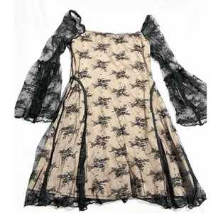 Womens Whismisgoth Black Lace Vampy Witchy Long Sleeve Dress‎ Square Neck Size M thumbnail 4