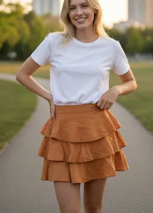 Farm Rio Caramel layered mini skirt NWT L thumbnail 1
