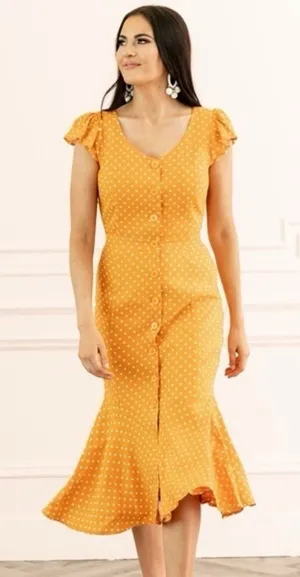 Rachel Parcell Yellow Polka Dot Midi Dress thumbnail 1