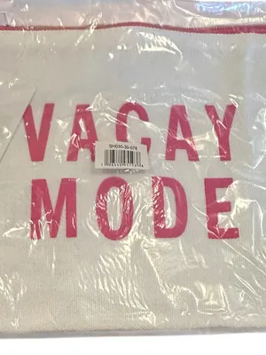Vacay Mode White Canvas Pouch with Pink Lettering thumbnail 2