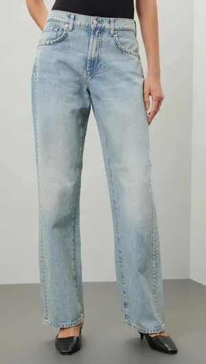 7 For All Mankind‎ Tess Studded Wide Leg Jeans Size 30 thumbnail 1