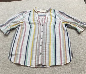 Anthropologie Striped Button Down Shirt - Multicolor Size 8 100% Cotton thumbnail 1