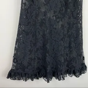 Victoria’s Secret Black Floral Lace Slip Dress Medium Ruffle Hem Sexy Lingerie thumbnail 5