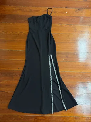 Lulu’s Absolutely Sensational Black Rhinestone One-Shoulder Maxi Dress Sz S 💚🍄 thumbnail 9