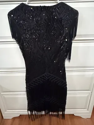 BABEYOND Black Sequin Fringe Mini Dress thumbnail 3