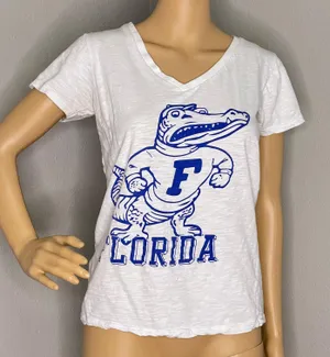 Pressbox UF Gators Blue and White V-neck Tshirt Size Medium thumbnail 1