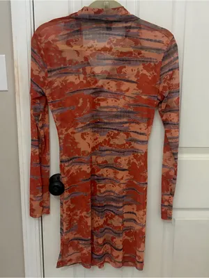Wild Fable Long Sleeve Sheer Mesh Button Front Dress with Collar thumbnail 9