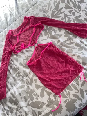 SheIn Pink Long Sleeve Open Back Beach Cover Up thumbnail 3