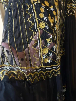 Free People black & gold floral embroidered tulle overlay midi dress thumbnail 6