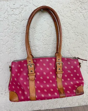 Dooney & Bourke Pink Signature Shoulder Bag with Brown Trim thumbnail 1