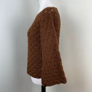 Handmade Chocolate Brown Boho Crochet Bell Sleeve Sweater thumbnail 5