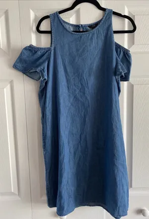 Joe's Jeans Collection Cold Shoulder Denim Shift Dress Womens Size S Blue Cotton thumbnail 1