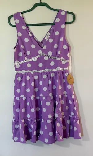 V-Neck Purple Polka Dot Tiered Casual Dress thumbnail 1