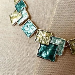 Blue and green square design necklace thumbnail 3