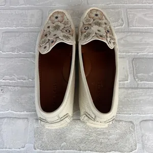 COACH Tea Rose Crosby Loafer Driver Flats Womens 8 Chalk Leather Floral Applique thumbnail 5