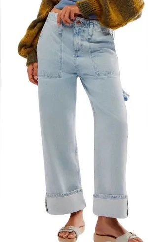 Free people we the free major leagues mid rise carpenter jeans light wash sz 24 thumbnail 1