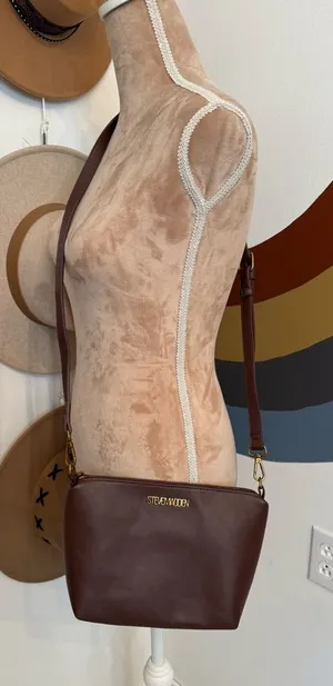Steve Madden Dark Brown Leather Crossbody with Gold Logo thumbnail 1