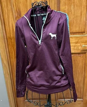 Victoria Secret PINK Ultimate Long Sleeve Burgundy Logo 1/4 Zip​ thumbnail 1