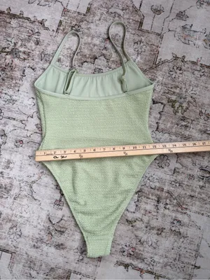 Pacsun Textured High Cut One-Piece Swimsuit in Sage Green thumbnail 6