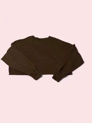 Hollister Cropped Crewneck Sweatshirt in Dark Brown with White Logo thumbnail 2