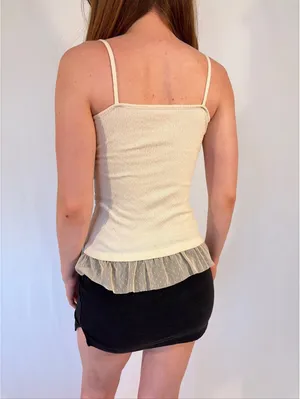 Cream White Dainty Floral Embroidered Tulle Cami Vintage Top thumbnail 5