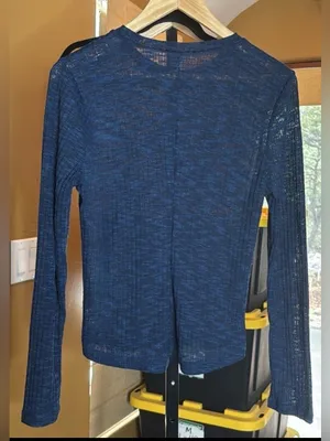 Free People Intimately Navy Semi Sheer Long Sleeve Top Size Large Boho Layering thumbnail 7