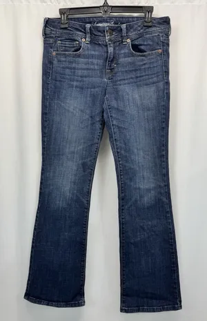 American Eagle Original Boot Jeans Women's  8 Short Bootcut Dark Wash Fade Boho thumbnail 1