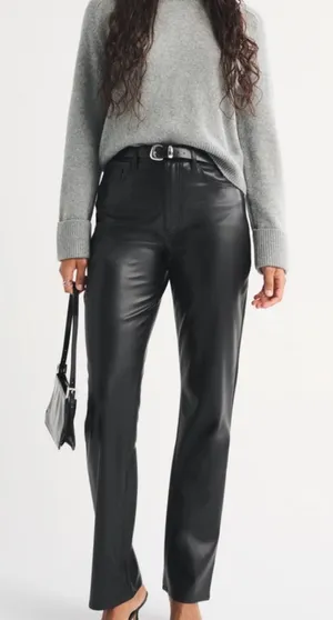 Curve Love High Rise 90s Straight Vegan Leather Pant thumbnail 1