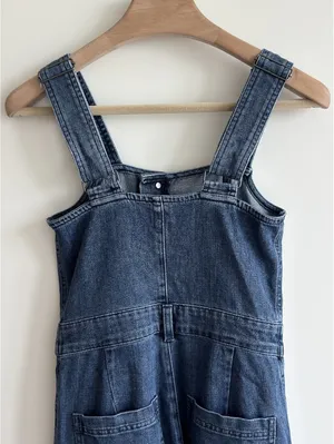 Aerie Denim Kick Flare Overalls XS Blue Wide Leg Adjustable Straps thumbnail 11