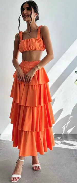 SheIn 2 Piece Top and Tiered Maxi Skirt thumbnail 1
