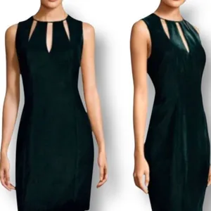 Elie Tahari Green Velvet Sheath Sleeveless Dress‎ Cutout Autumn Wedding Guest thumbnail 2