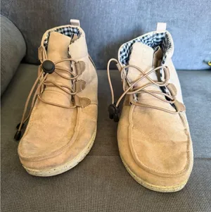 Tan Suede Lace-Up Casual Boots with Checkered Interior thumbnail 1