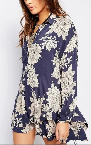 Free People Blue Floral Shake It Mini Dress Size XS. thumbnail 1