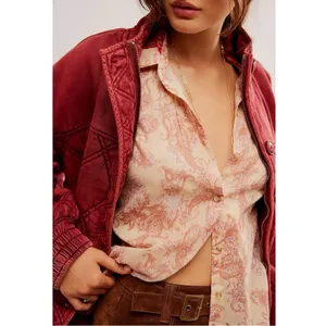 Free People Western Bohemian Dainty Rose Bud Button Down Blouse Shirt Large thumbnail 6