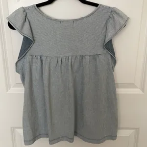 Madewell Ruffle Sleeve Blue Striped Top Medium Butterfly Sleeve thumbnail 2