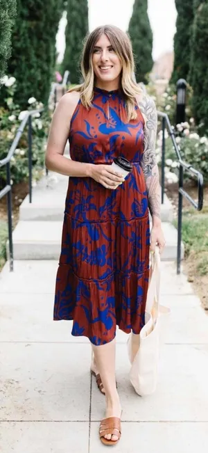 NWT GAP Blue and Brown Tiered Midi Dress XXL Tall thumbnail 1
