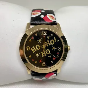 Geneva Women’s gold tone quartz watch 36mm black dial leather band running thumbnail 1