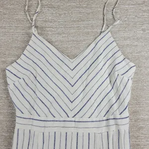 Monteau Los Angeles Linen Maxi Sundress Large White Blue Striped Rayon Slit thumbnail 5