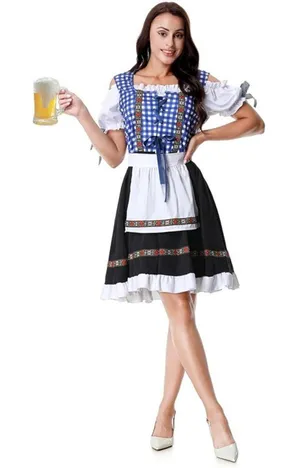 Source Unknown Oktoberfest Costume German Bavarian Dirndl Dress Halloween Plaid Beer Maid SMALL thumbnail 1