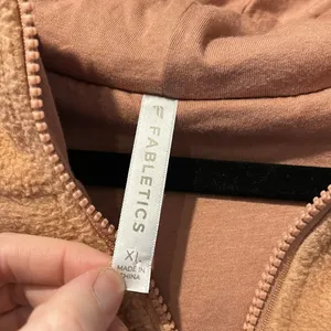 Fabletics Lotta Sherpa Half Zip Hooded Sweatshirt Jacket in peach tan thumbnail 8